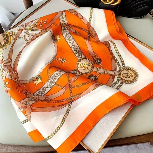 Accessories - PRINT SCARF in Orange & Cream shades